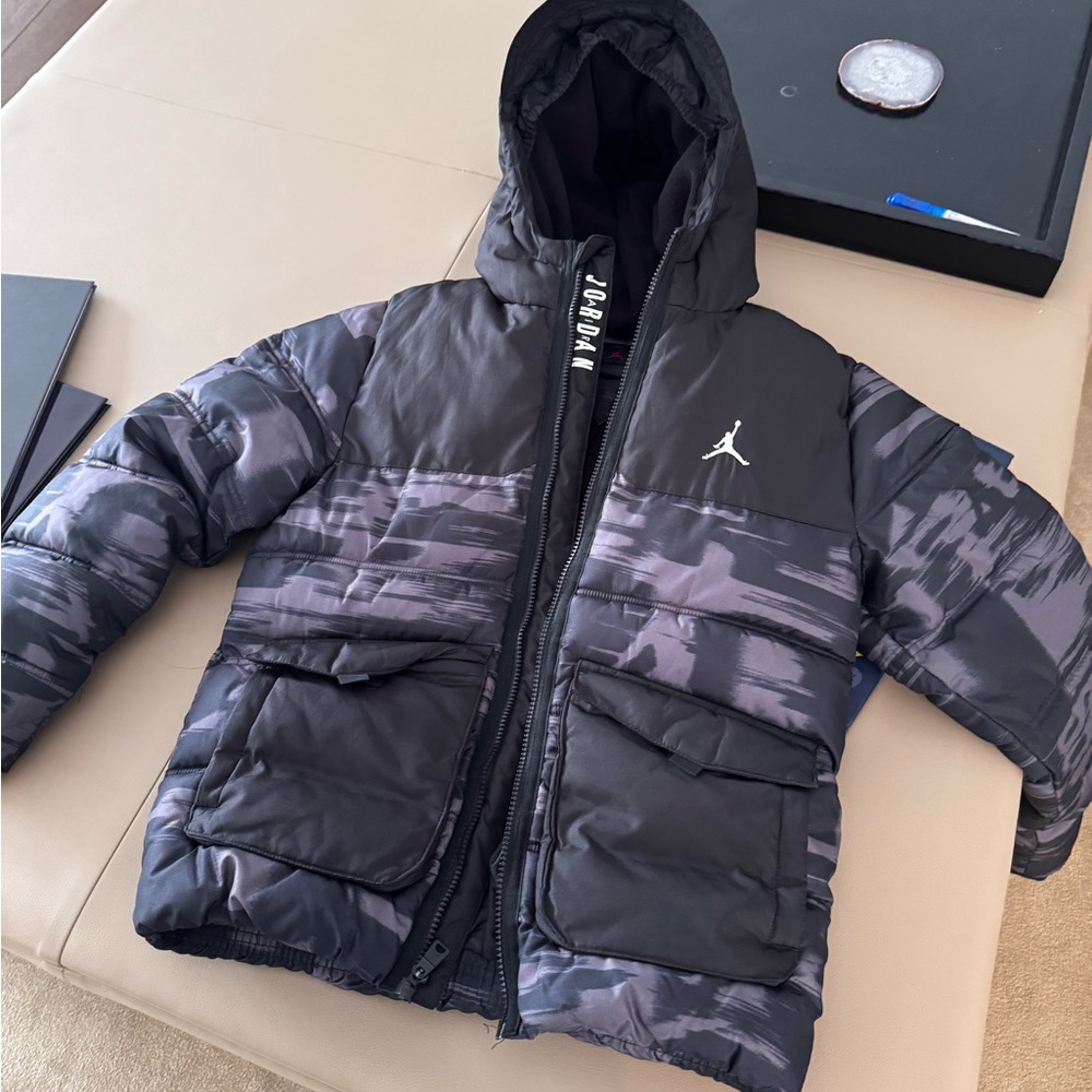 Jordan Kids' Black and Gray Camo Puffer Jacket